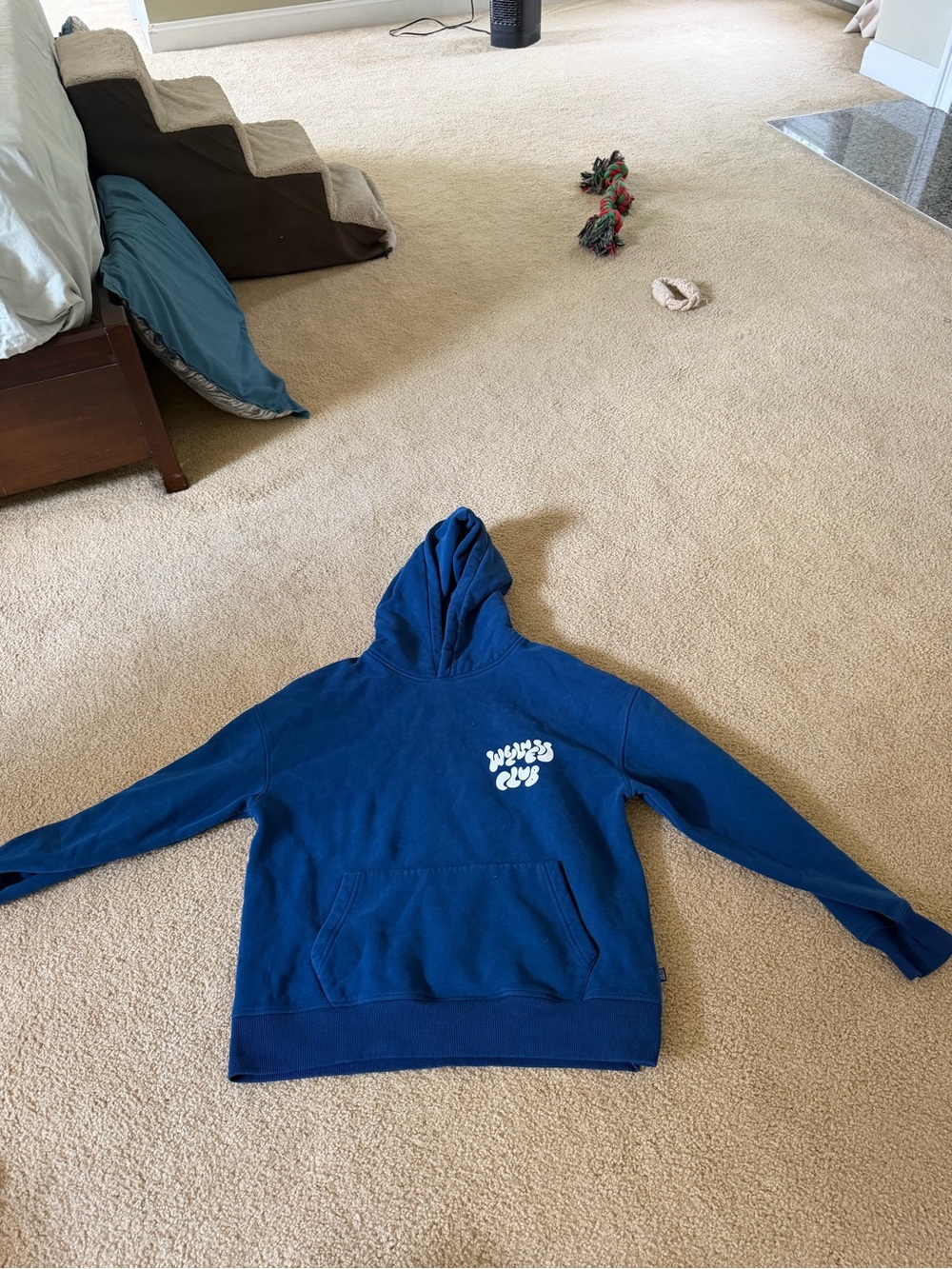 Blue Hooded Sweatshirt with White Graphic